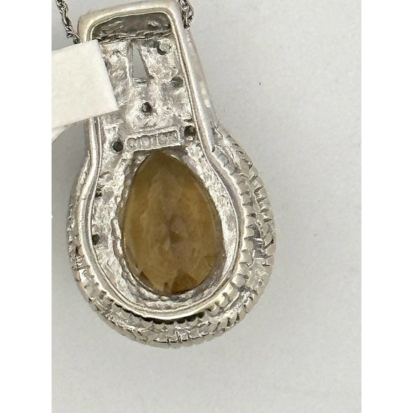 10k Solid White Gold And Diamonds Clyde Duneier Pear Tourmaline Pendant - Picture 8 of 12